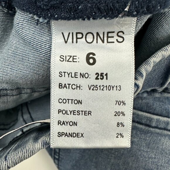 VIPONES Pull On Distressed Raw Hem Flare Women's size 6 Medium Blue Denim Jeans - Picture 3 of 4